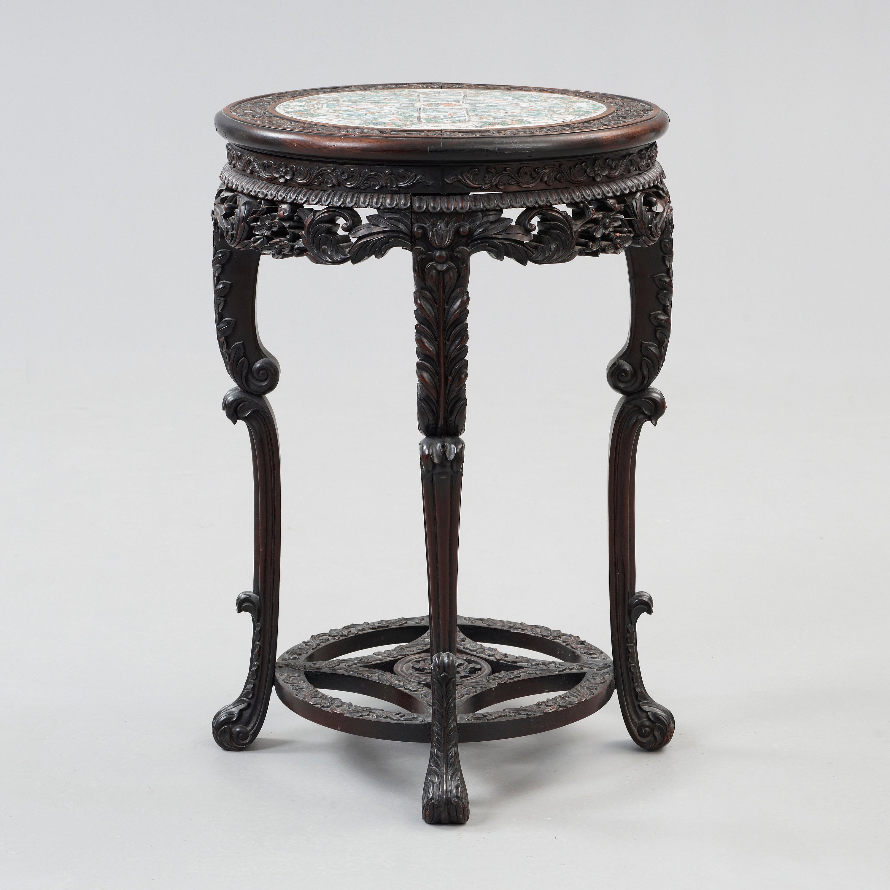 A Hardwood And Porcelain Plaquette In Famille Verte Table Qing Dynasty 19th Century Bukowskis