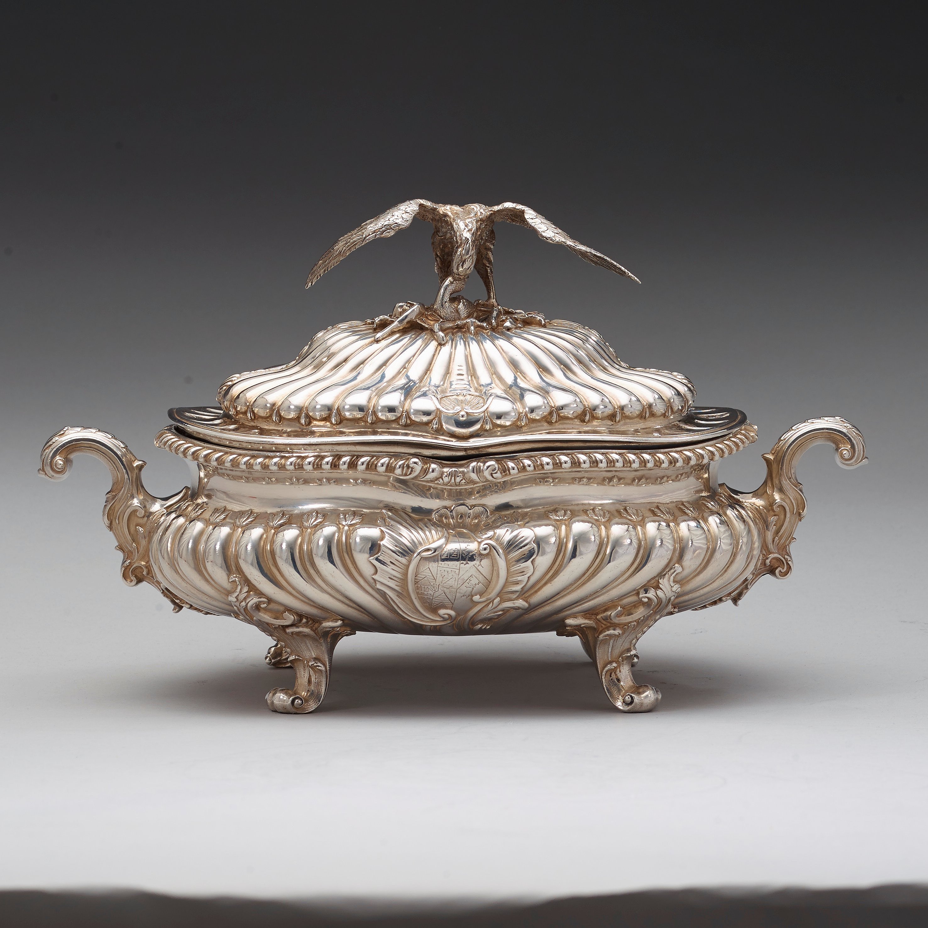 A pair of English mid 18th century silver tureens, marks of Frederick