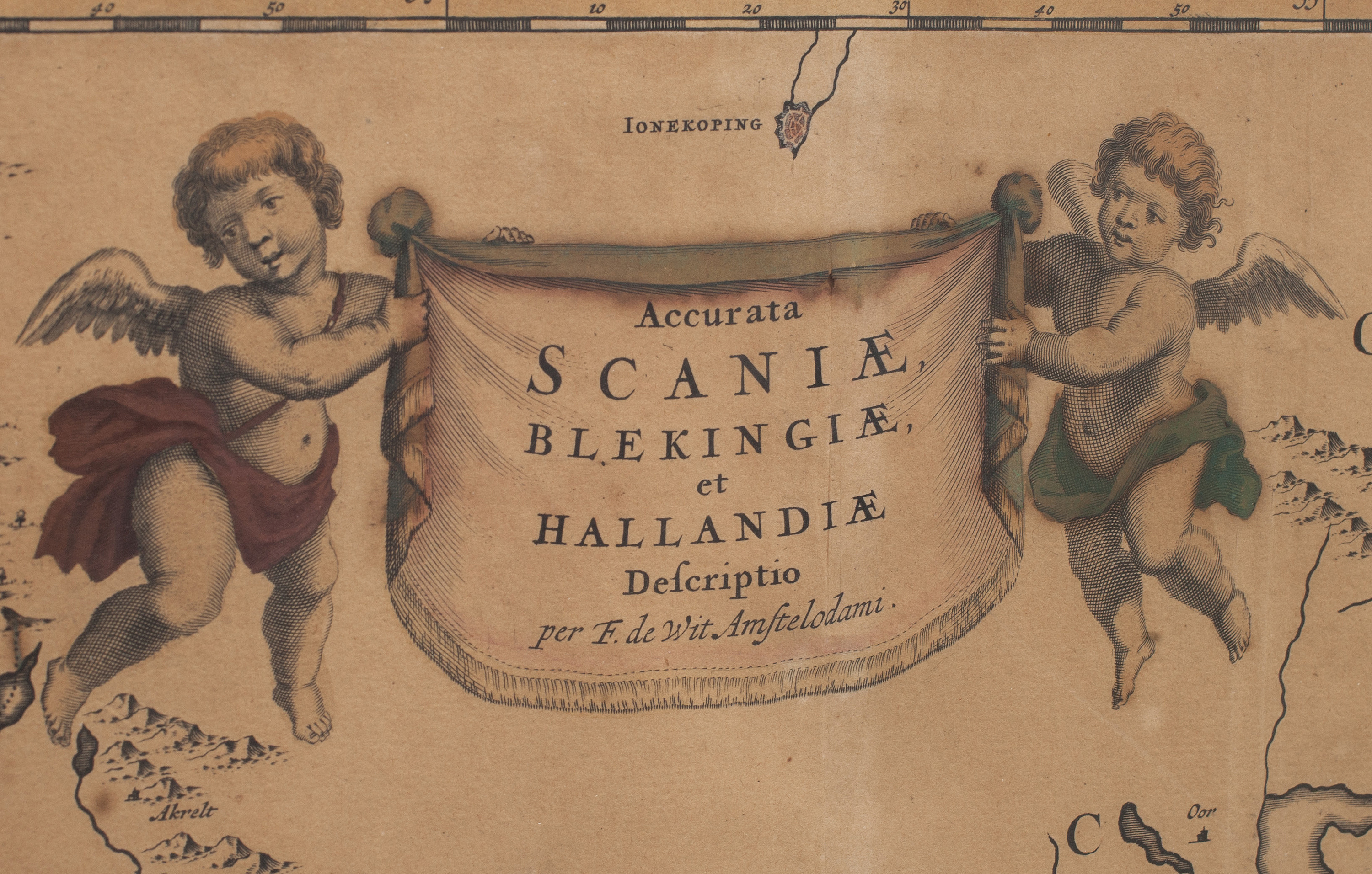 Skåne Blekinge Auktion KARTA ÖVER SKÅNE BLEKINGE OCH HALLAND, handkolorerad, 1700/1800-tal
