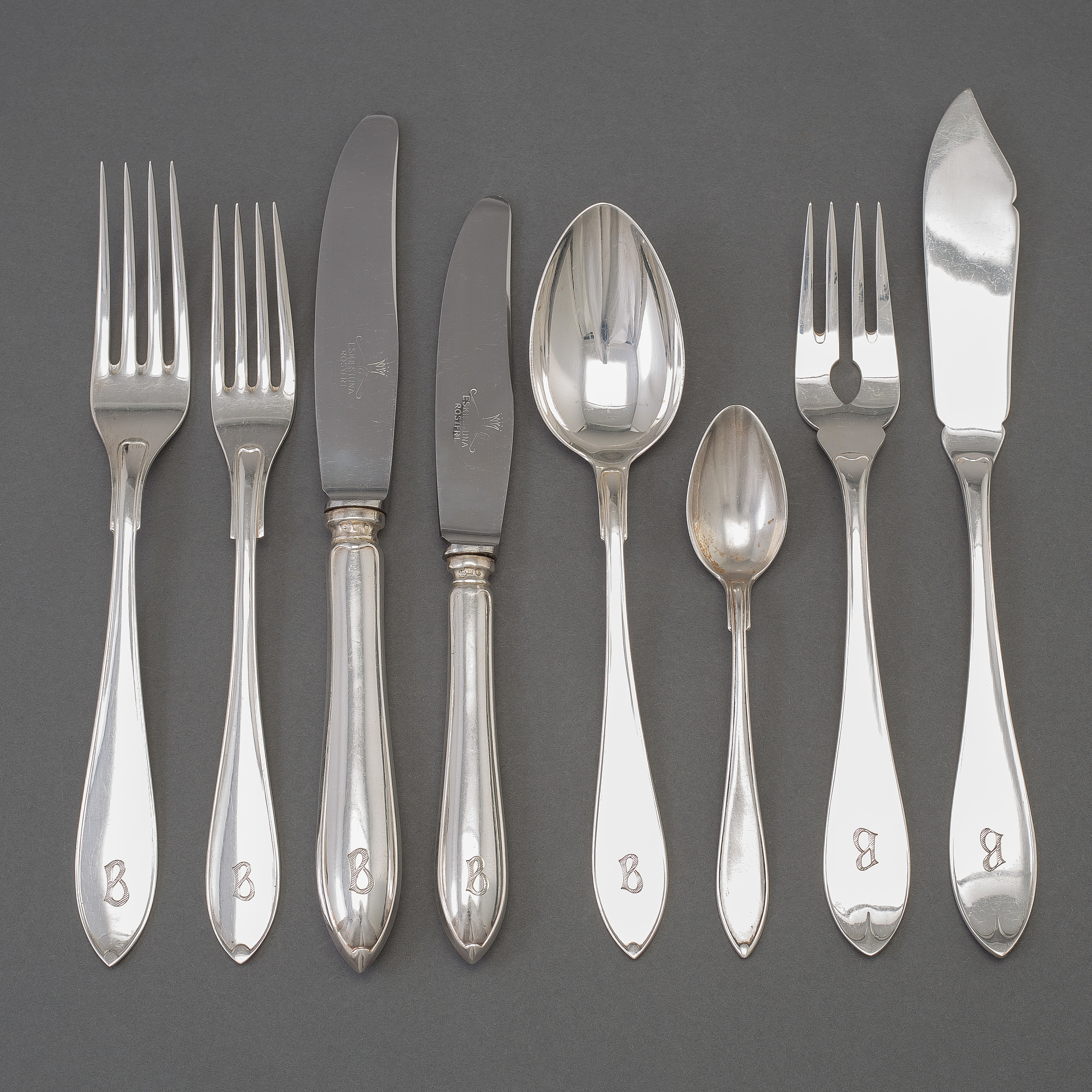 A Swedish silver flatware 82piece service, maker's mark GAB, Stockholm