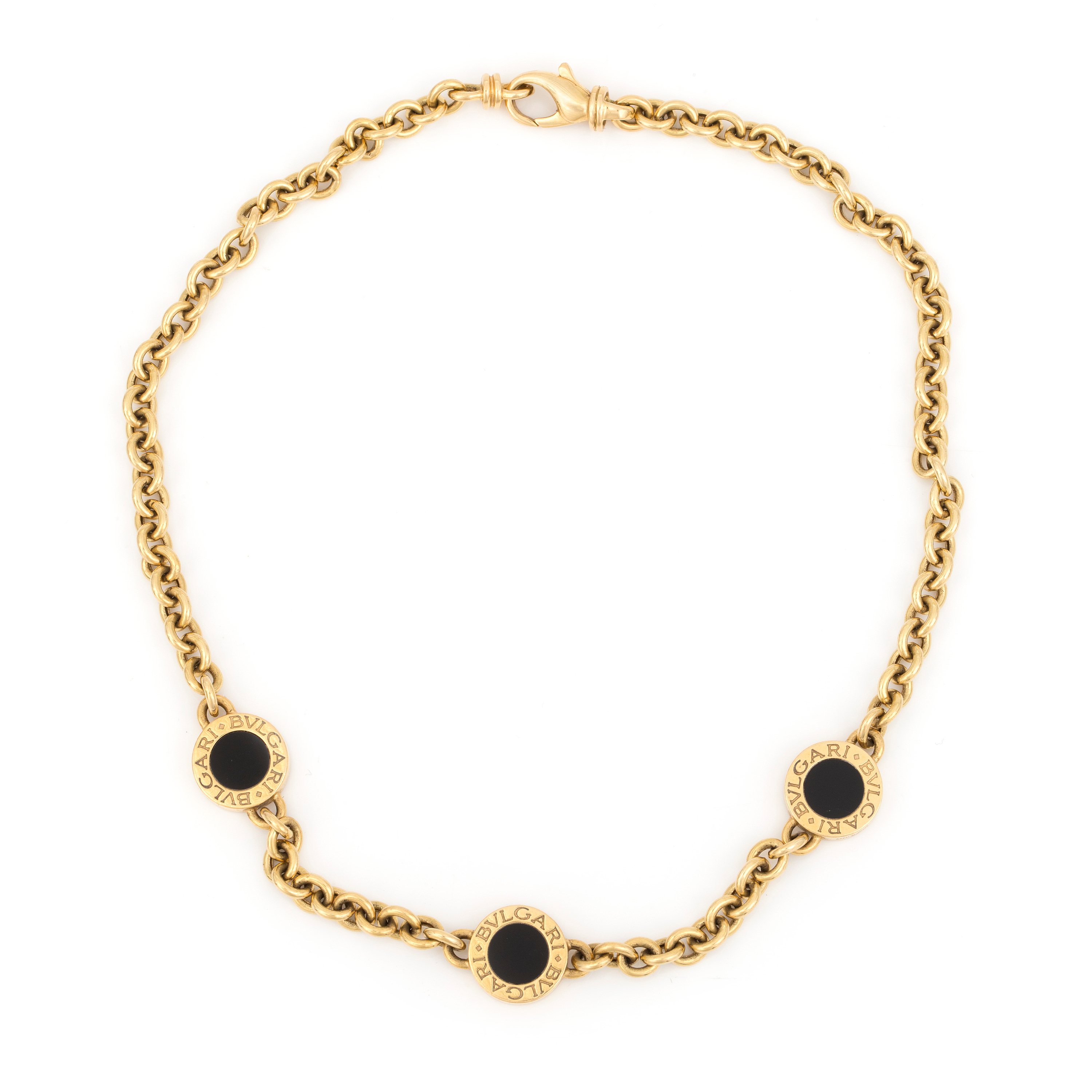 Collier Rotatif Bvlgari Bvlgari Or Blanc 18 Carats Acier Onyx Illusion D'optique