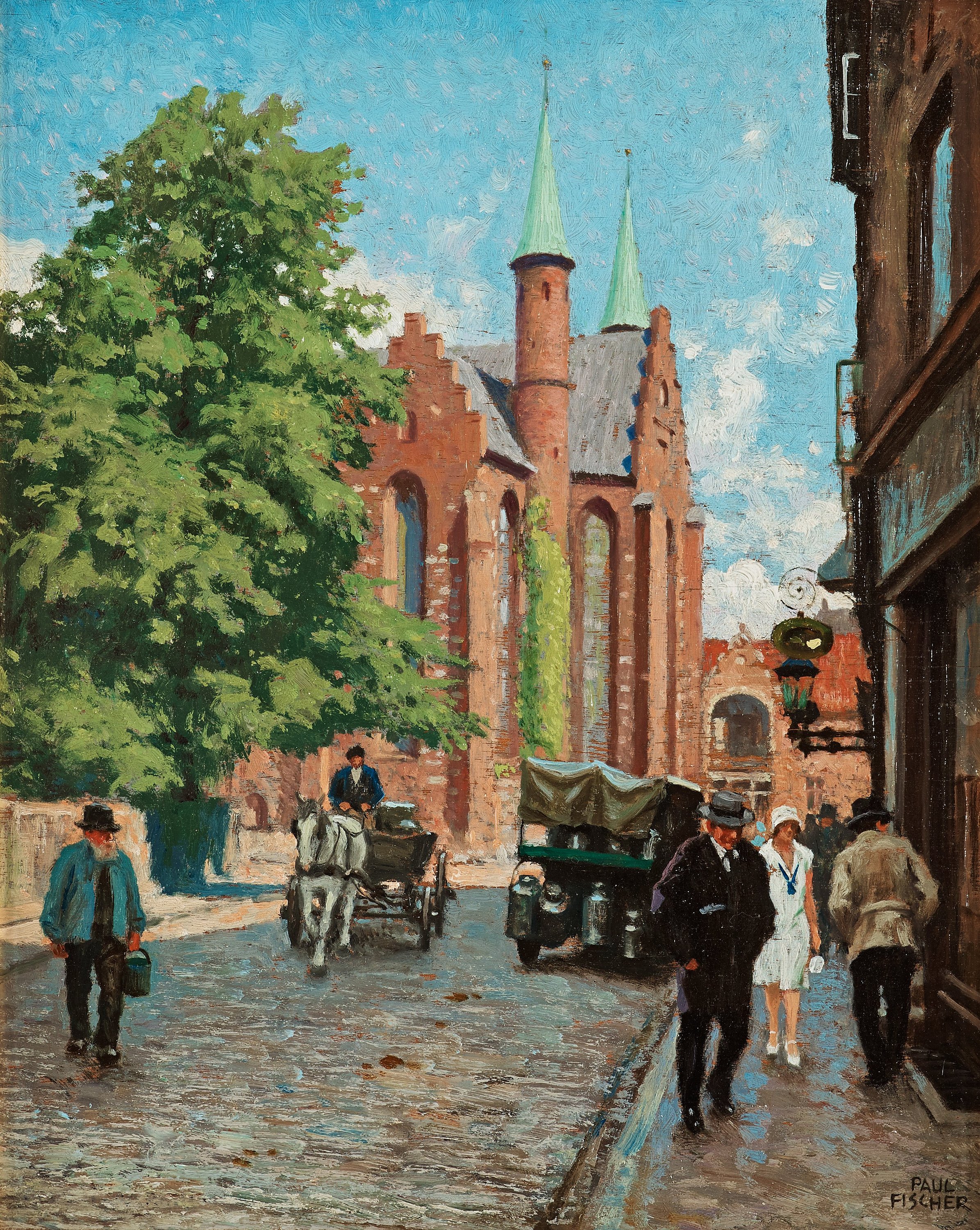 Paul Fischer, Street view at Helligåndskirke. Bukowskis