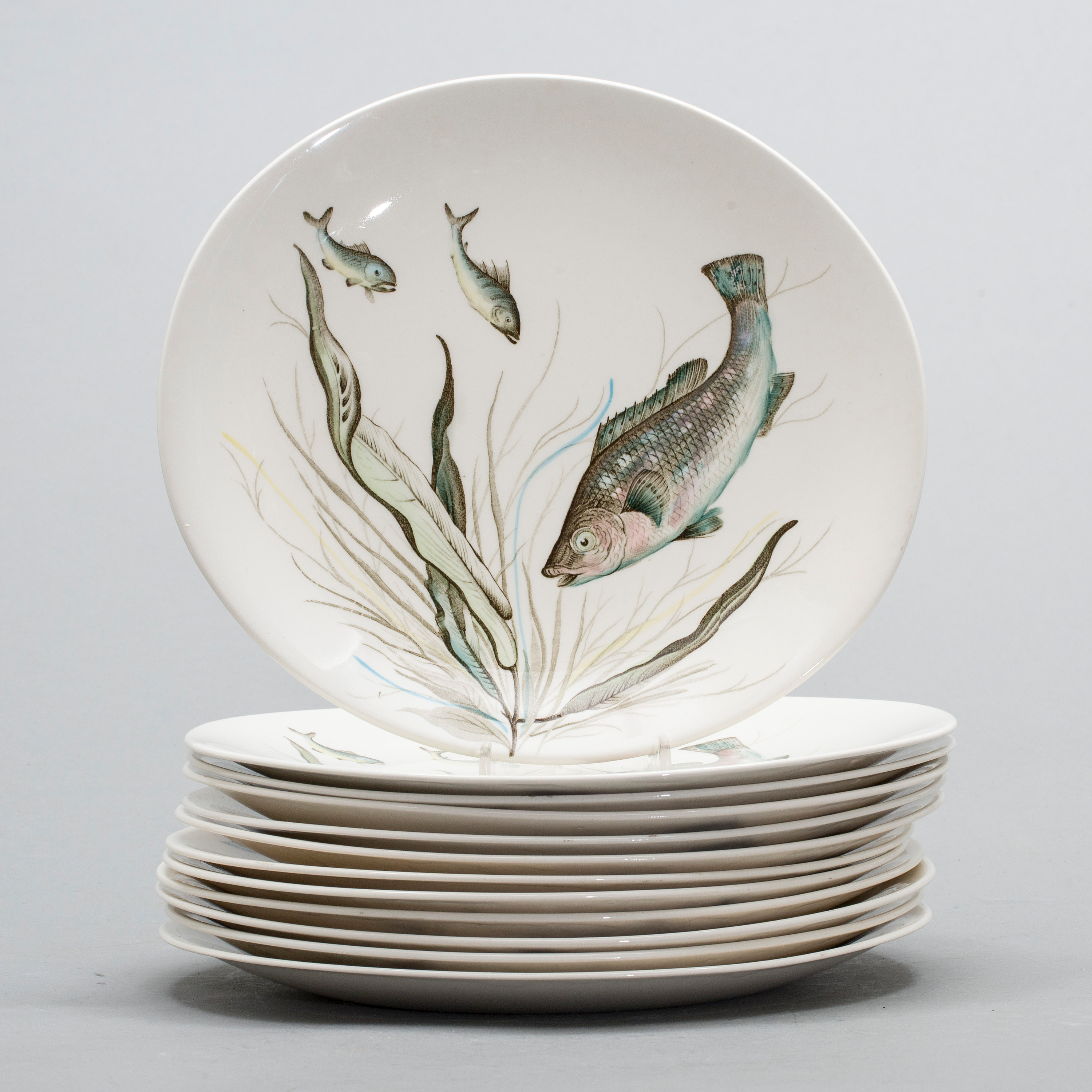 TALLRIKAR, 13 st, flintgods, "Fish", Johnson Bros, England, 1900talets