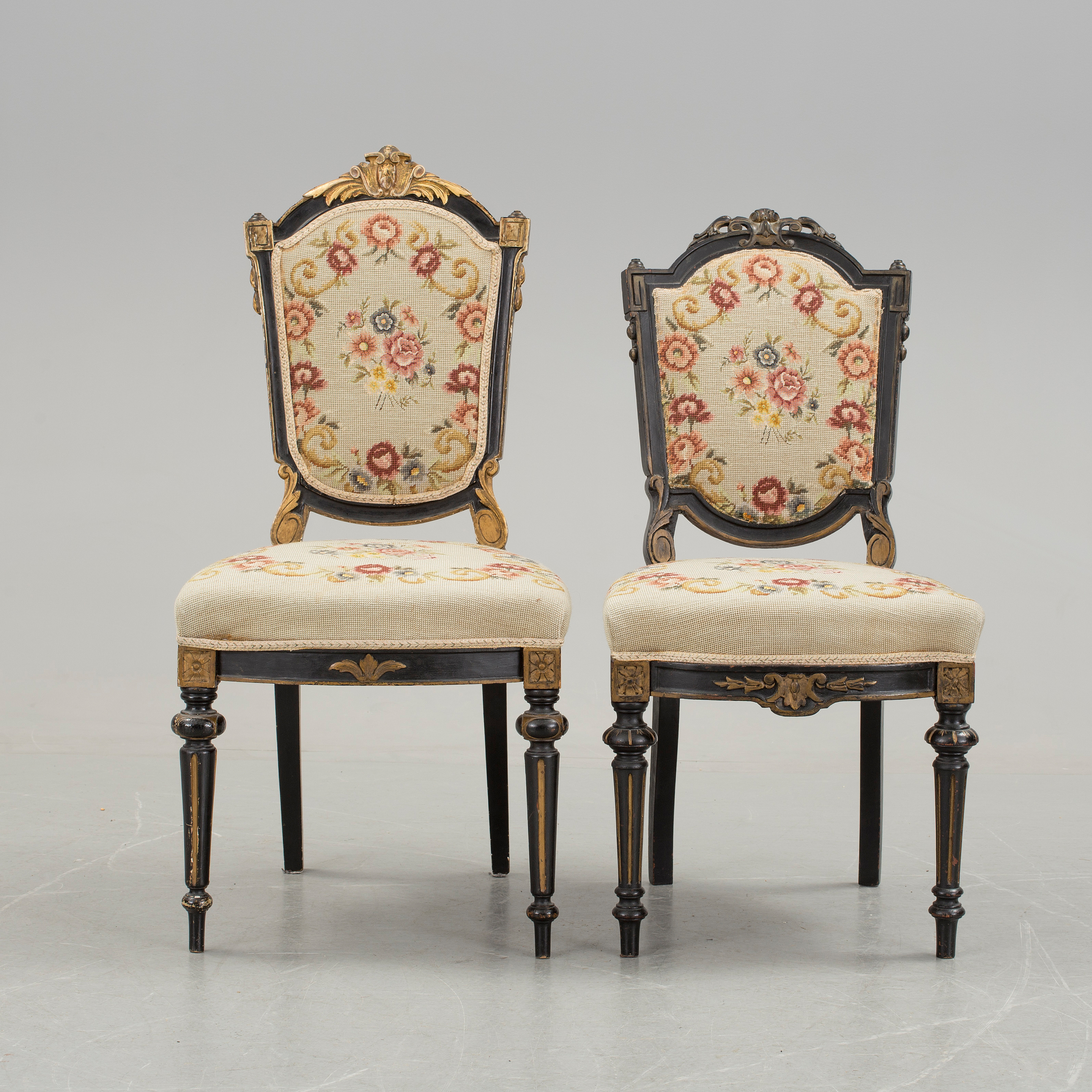 Two chairs in new Louis XVIstyle, late 1800's. Bukowskis