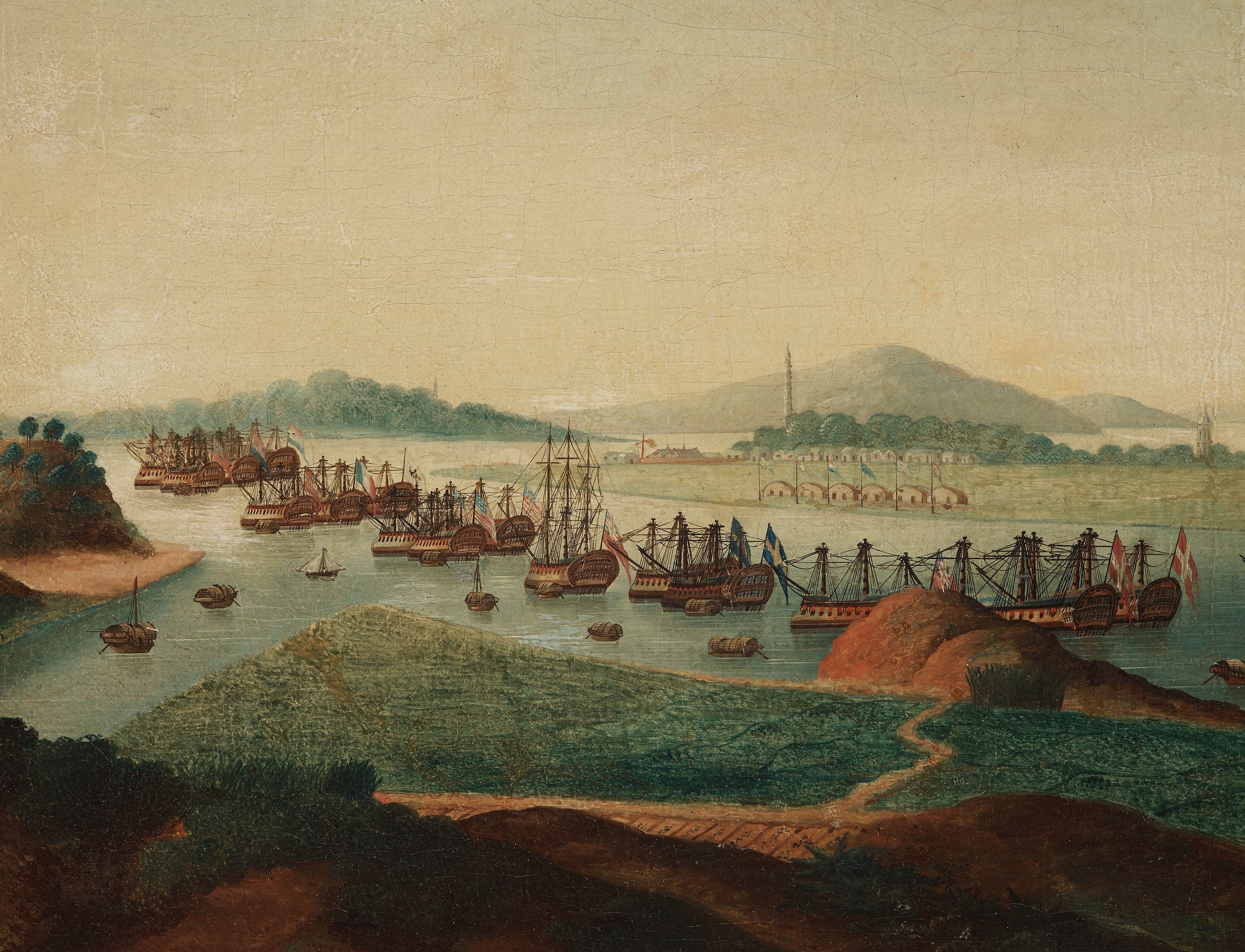 A China Trade oil painting of Whampoa Anchorage by an unknown artist