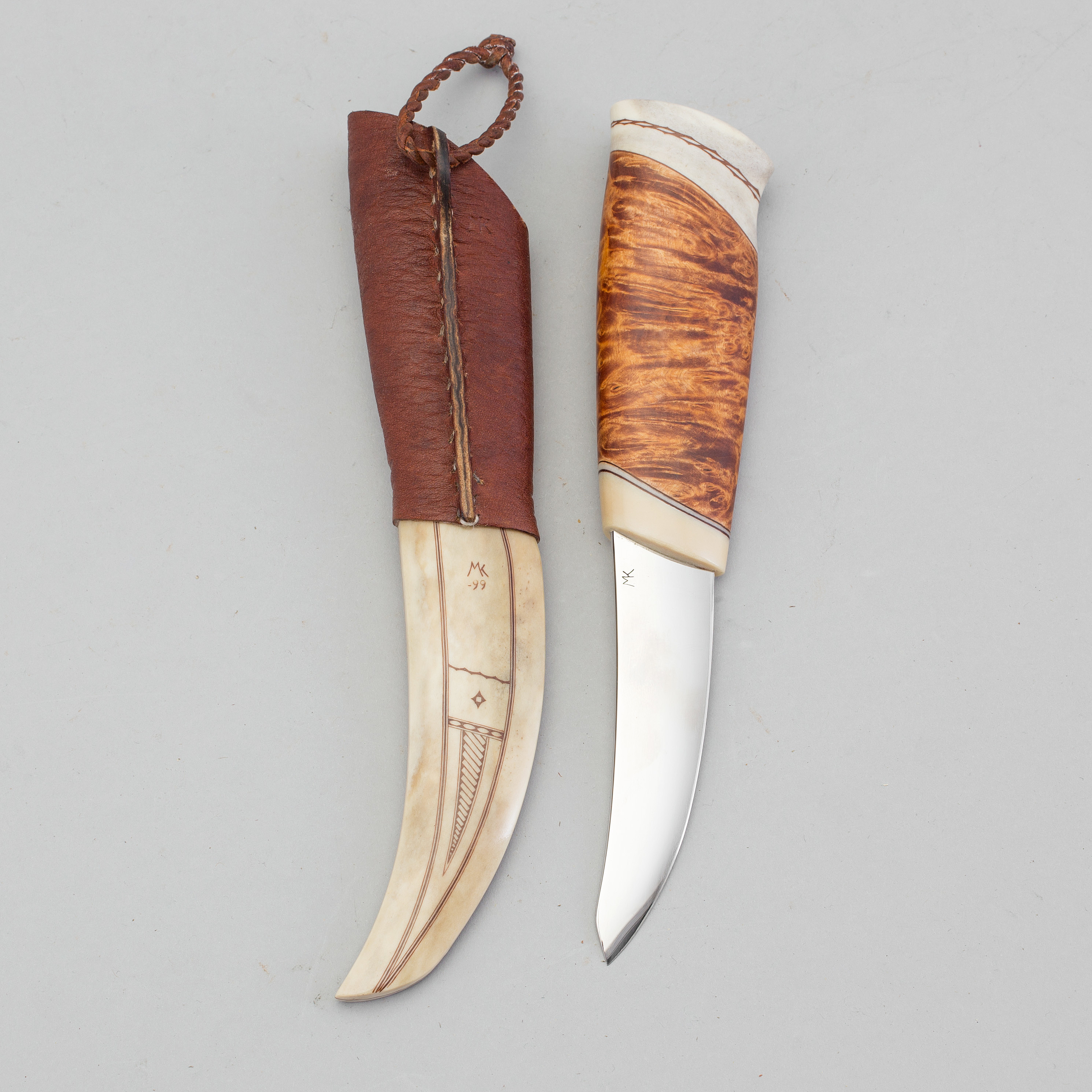 MARTIN KUORAK, Jokkmok, a traditional sami horn knife, signed MK and