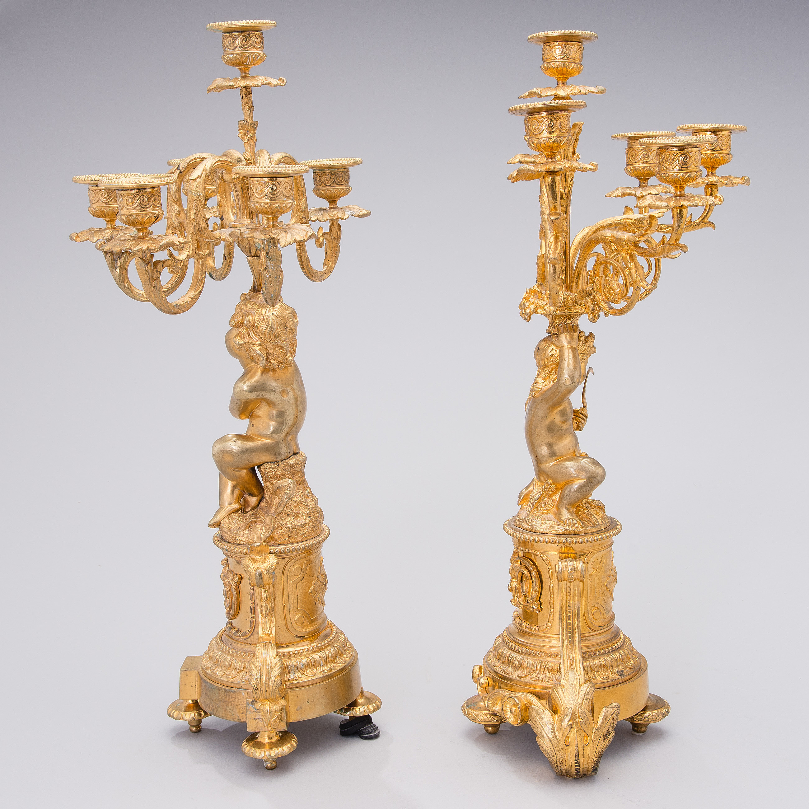 Two similar mid 19th century candelabra in gilt bronze, Bukowskis