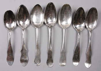 87831. MATSKEDAR, 7 st, silver, olika mästare, främst Söderhamn. Bla Johan Pettersen verksam 1755-1797.