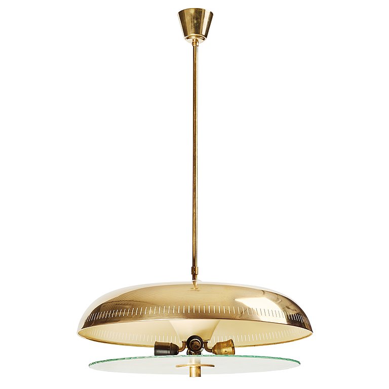 Harald Notini, A Harald Elof Notini Swedish Modern brass ceiling lamp, Böhlmarks Lampvarufabrik, probably 1940's.