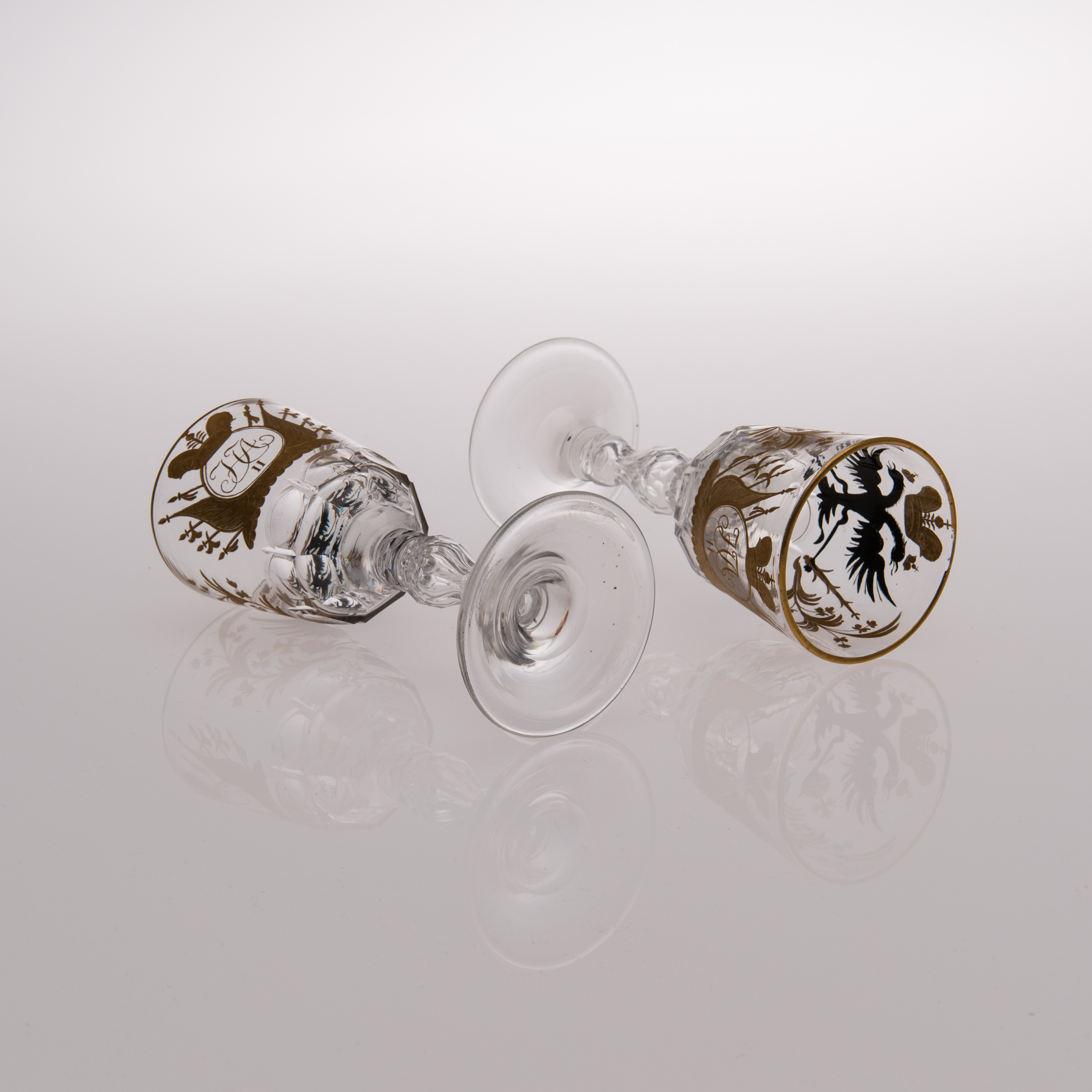 TWO RUSSIAN WINE GLASSES, from the the Romanov Tercentenary service