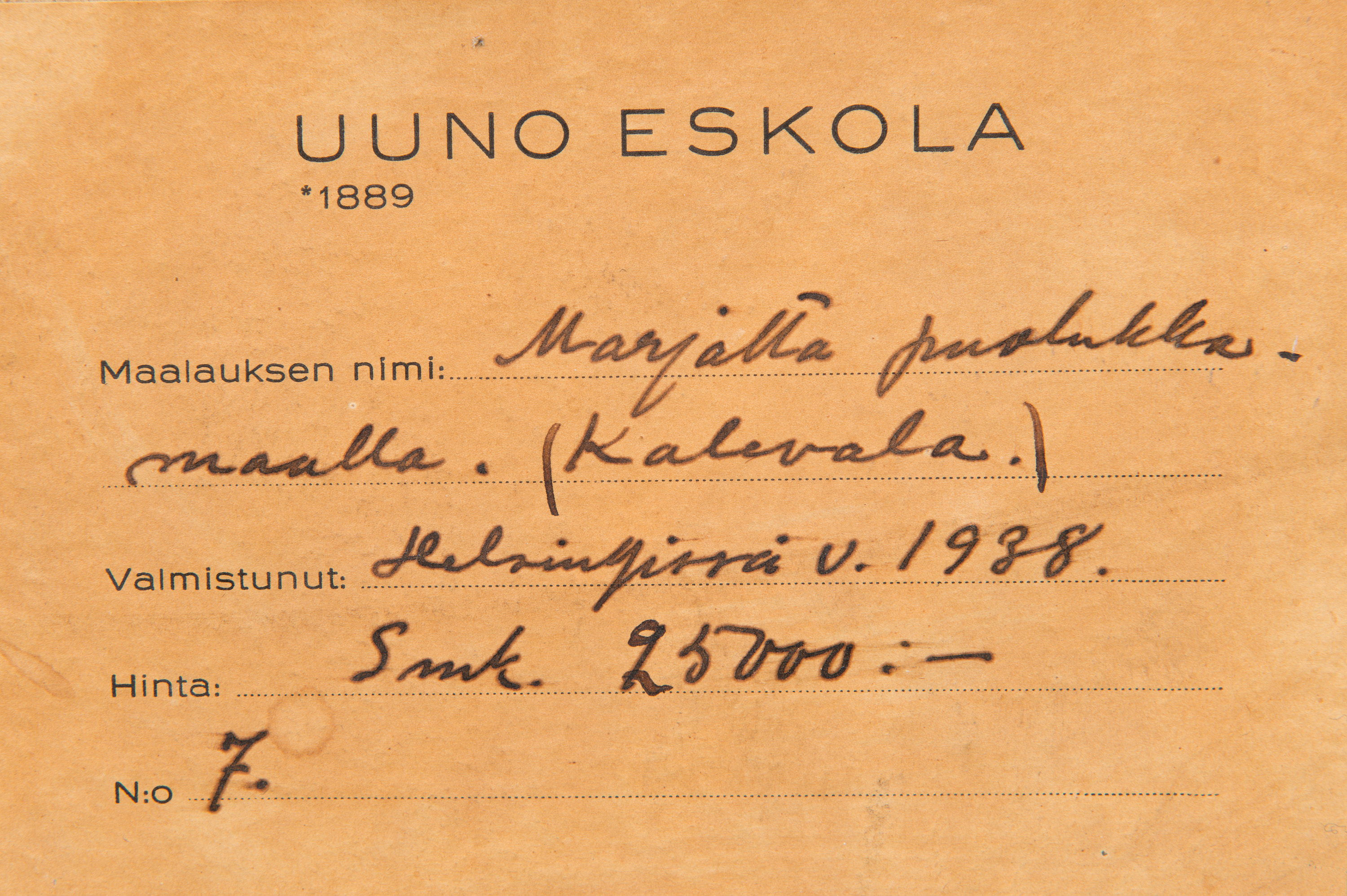 UUNO ESKOLA, tempera på duk, signerad och daterad 1937. Bukowskis
