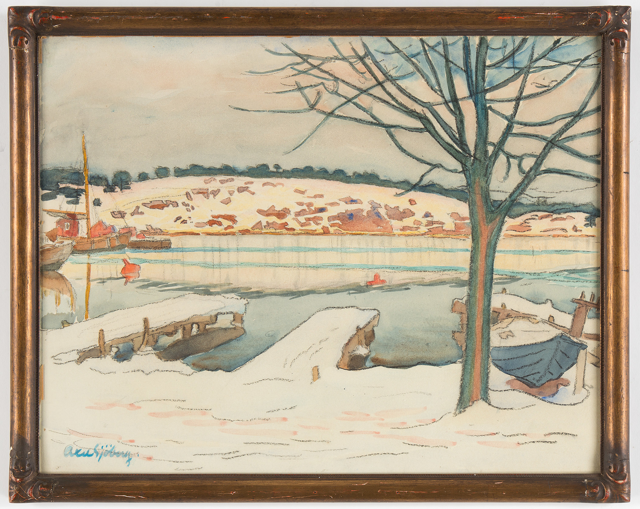 AXEL SJÖBERG, akvarell, signerad. Bukowskis