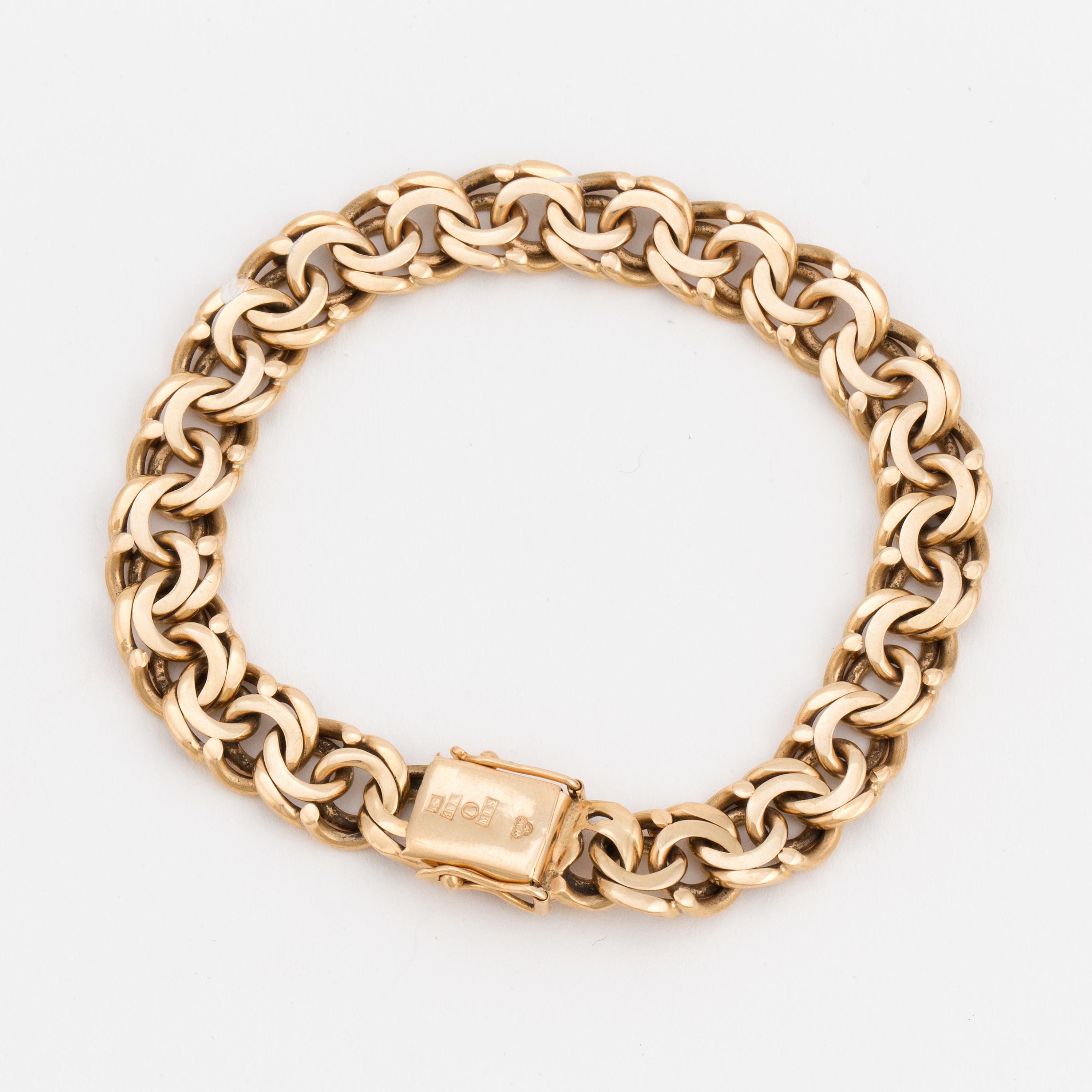 Bracelet Or Rouge 585° (14K) – Modèle Bismarck Bicolore – 19 Cm – Neuf Avec étui