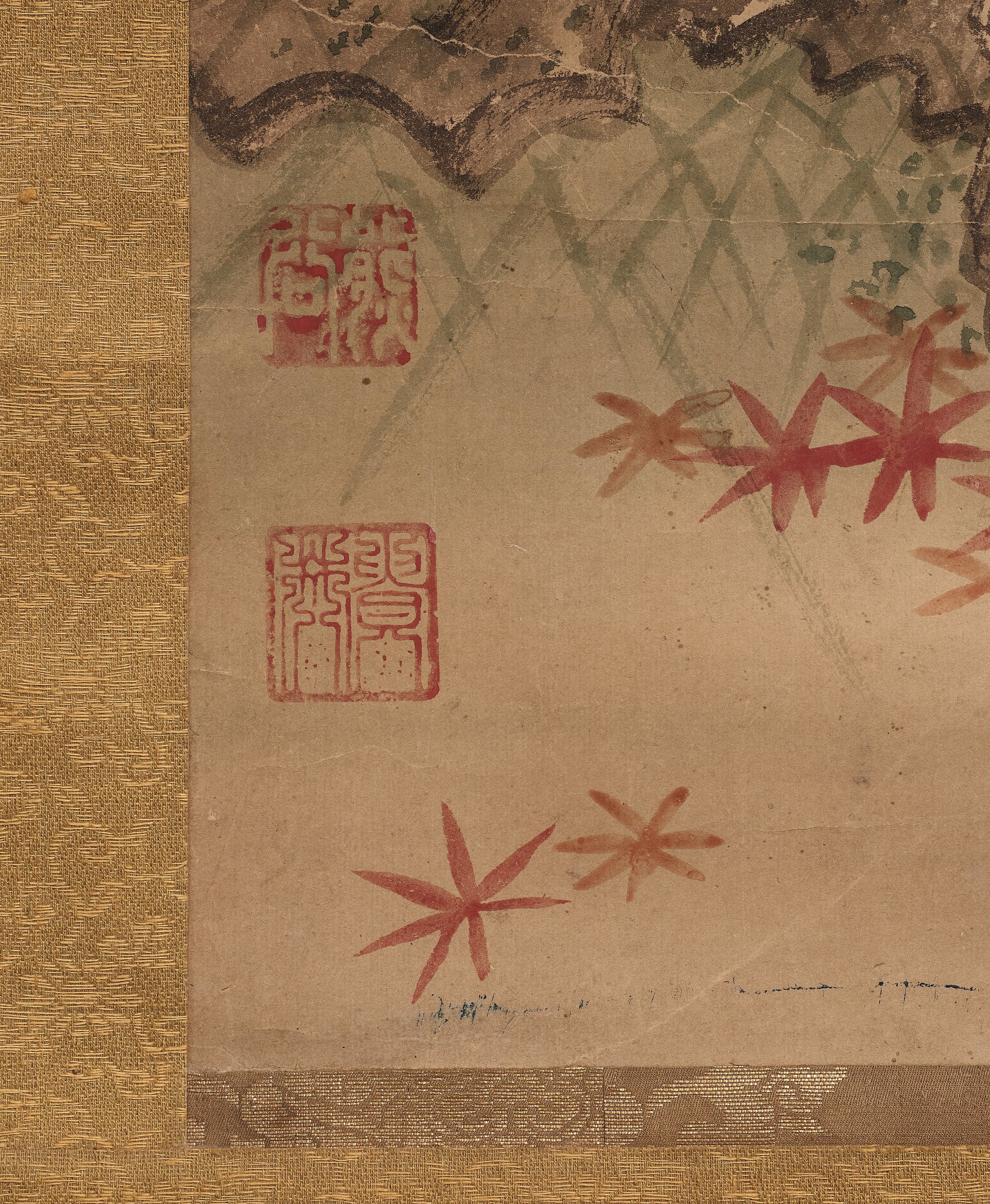 A Japanese hanging scroll, ink and color on paper, 19th Century ...