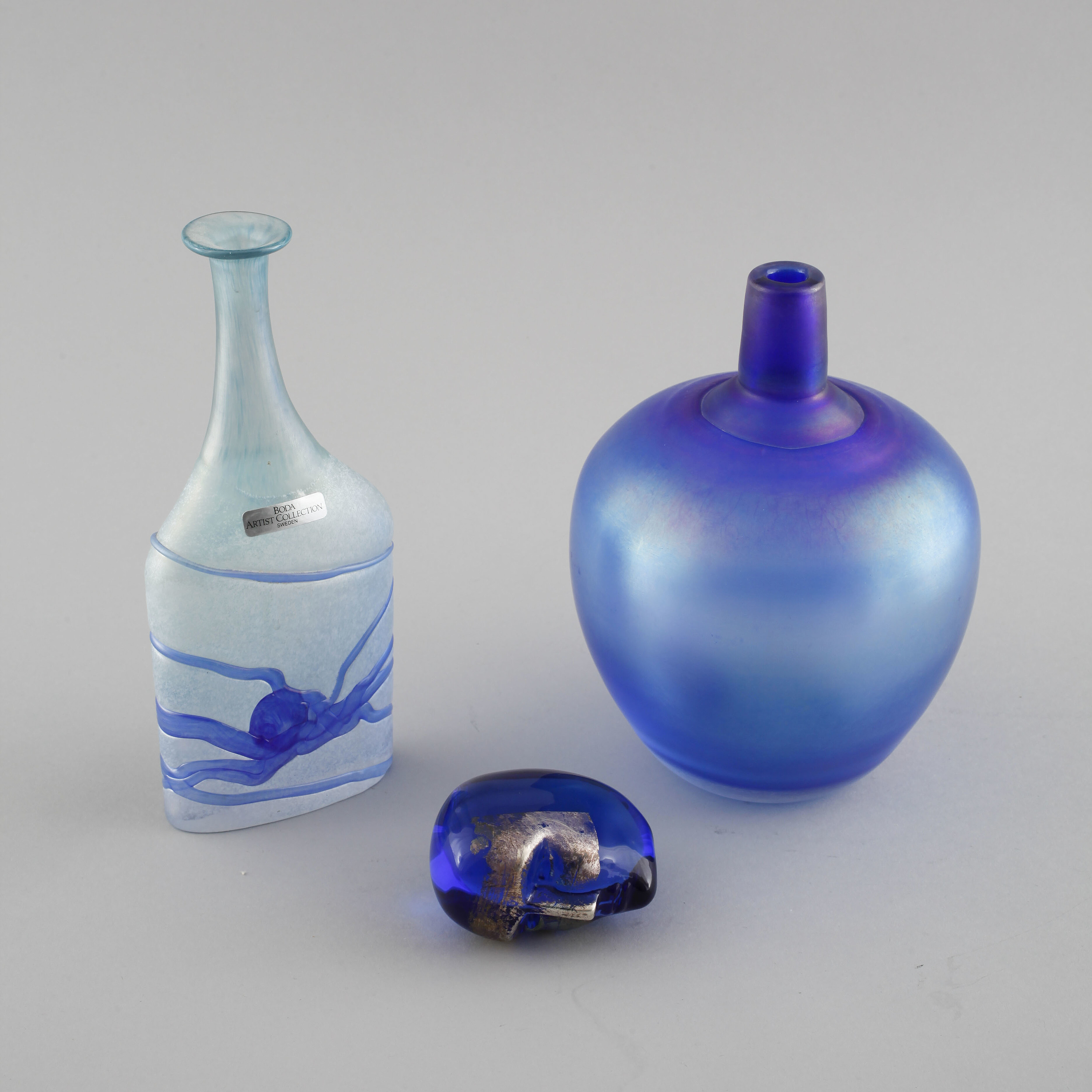 BERTIL VALLIEN, two glass vases and a glass object, late 20th century ...