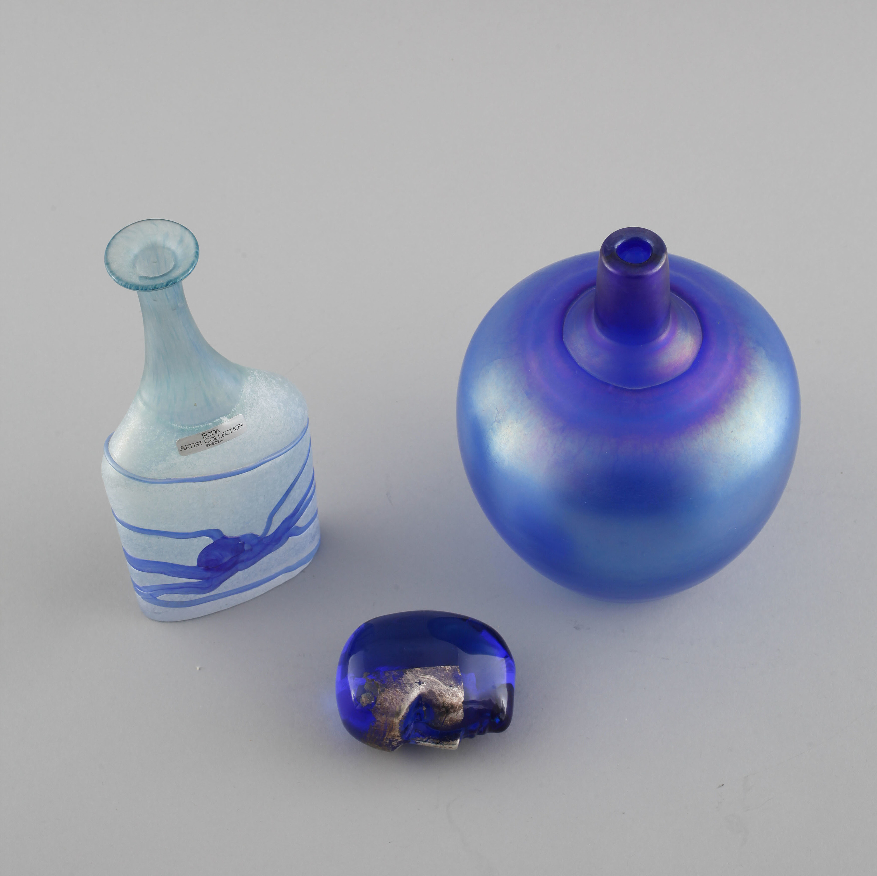 BERTIL VALLIEN, two glass vases and a glass object, late 20th century ...