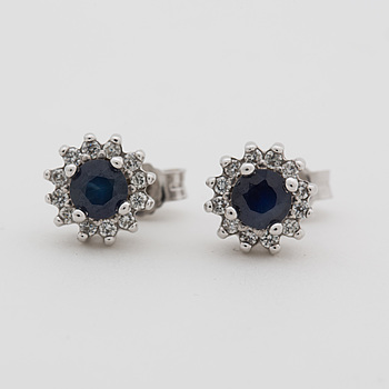 A pair off earrings with synthetic sapphires and brilliant-cut diamonds ca 0.12 cts.