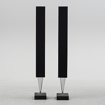 A pair of loudspeakers by Bang & Olufsen.