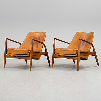 A pair of Ib Kofod Larsen 'Sälen' easy chairs, OPE Fåtöljindustri, Jönköping Sweden 1950-60's.