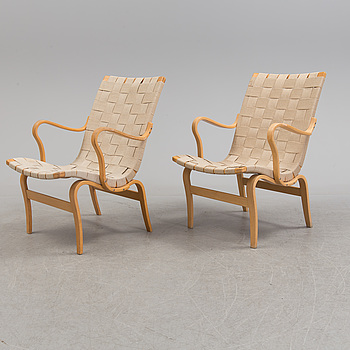 A pair of 'Eva' easy chairs by Bruno Mathsson, Dux.