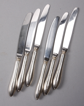 93079. MATKNIVAR, 6 st, silver, Svensk spets, Stockholm 1914.