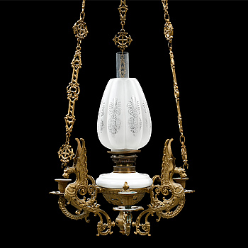 A kerosene ceiling lamp, around turn of the century 1900.