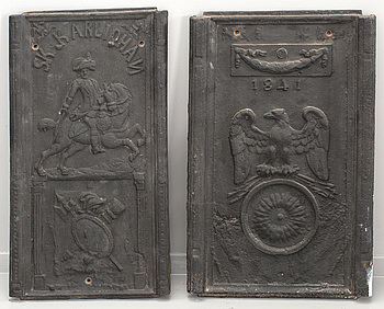 A SET OF 2 CAST IRON STOVE FRONTS, 19th century.