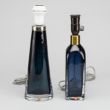 CARL FAGERLUND, Two mid 20th century glass table lamps, CARL FAGERLUND for Orrefors.