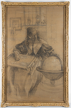 CARL LARSSON, pencil and charcoal on cardboard, signed with monogram and with dedication.