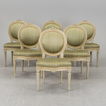 A set of six Gustavian Style chairs, 20th century.