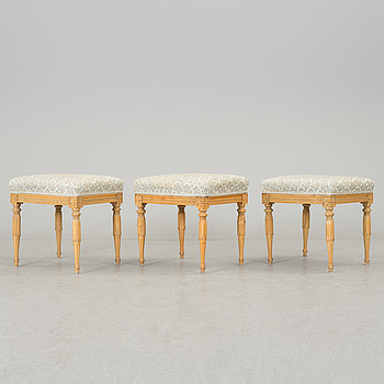 Three late gustavian stools, sigend IEH, Johan Erik Höglander (Stockholm 1777-1813).