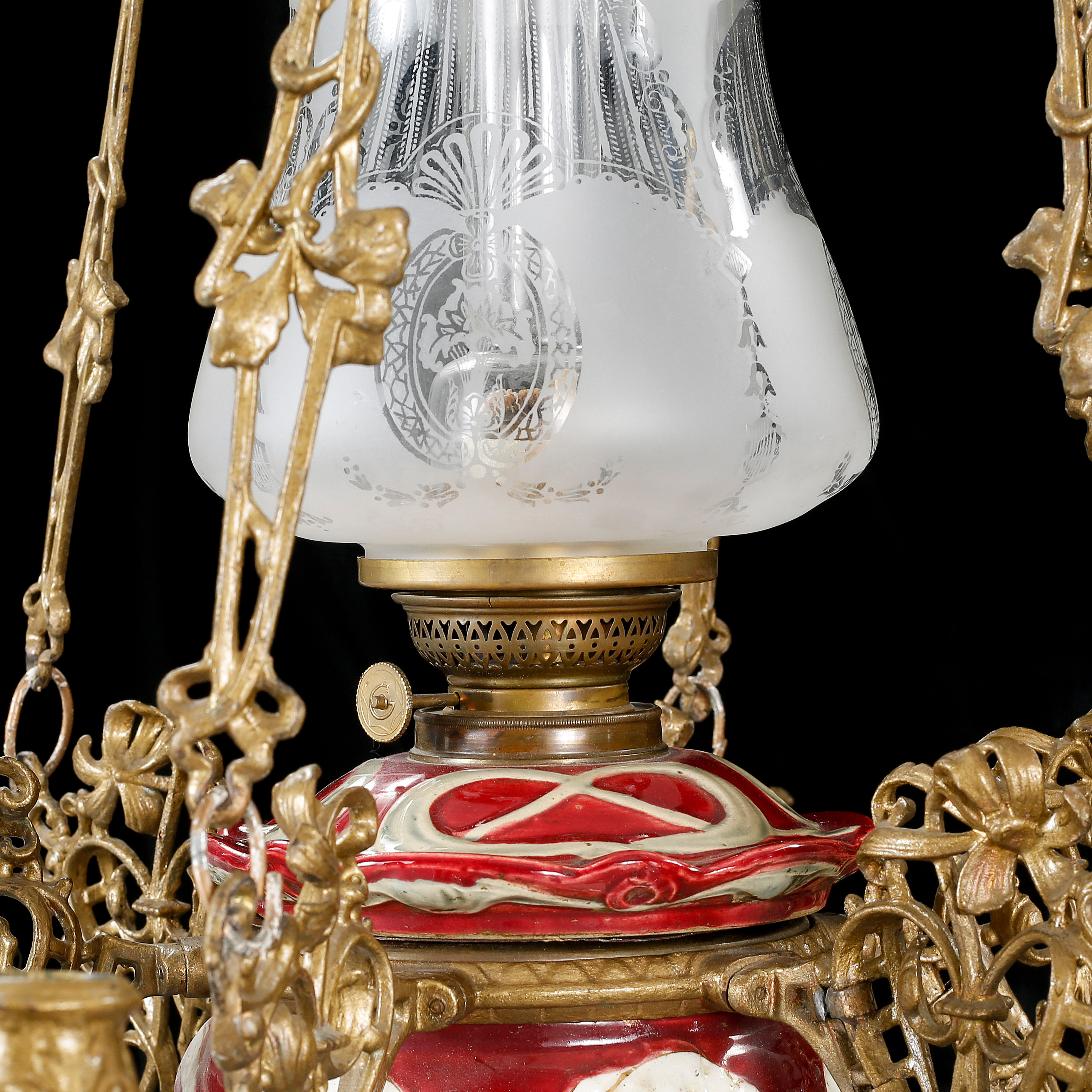A ceiling paraffin lamp, late 19th century, hight ca 120 cm. Bukowskis