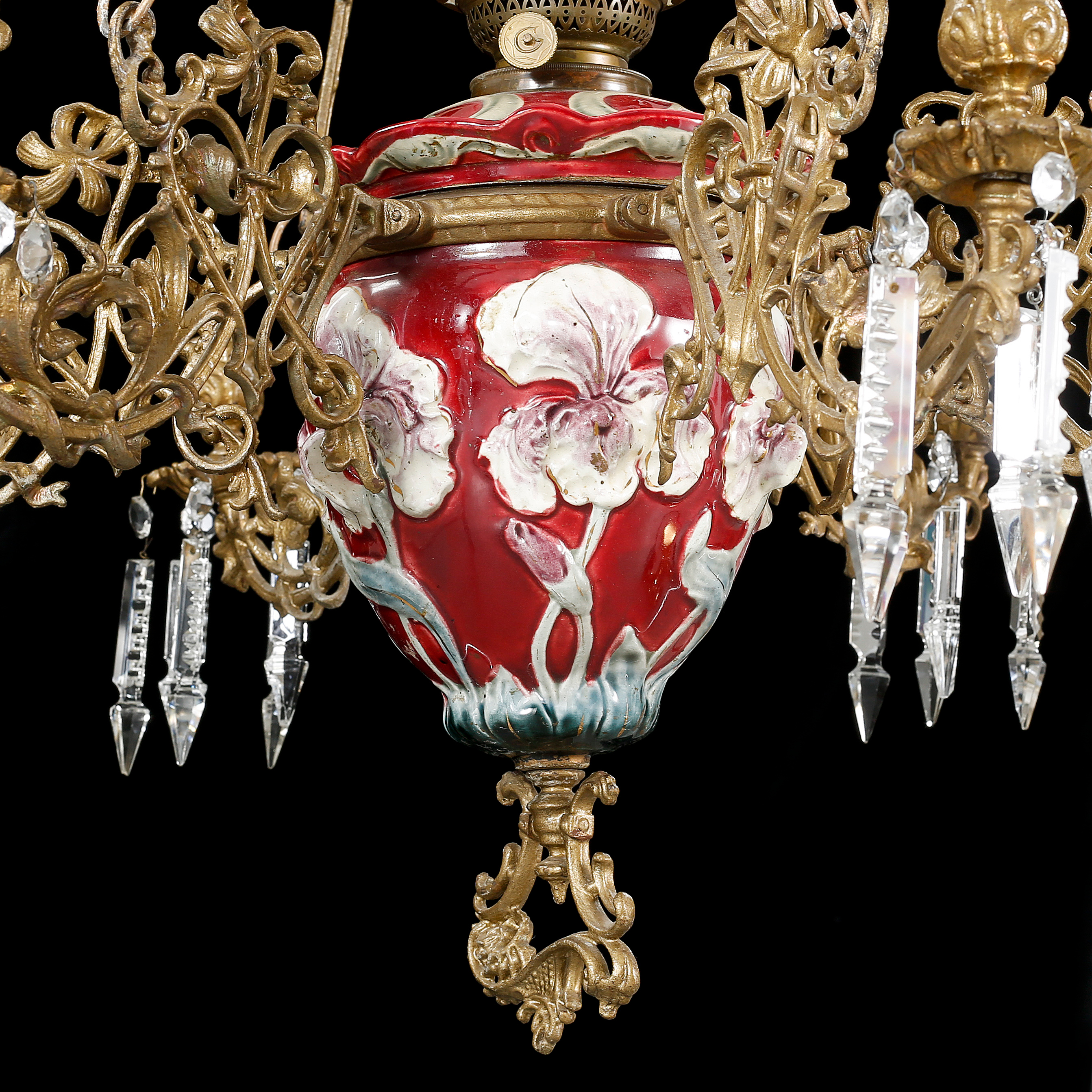 A ceiling paraffin lamp, late 19th century, hight ca 120 cm. Bukowskis