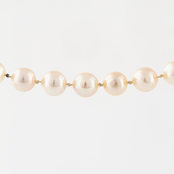 A cultured pearl necklace.