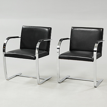 A pair of "Brno Chairs", designed by Ludwig Mies Van der Rohe 1930, made by Knoll around year 2000.