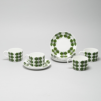 Four cups and saucers, "Berså", by Stig Lindberg for Gustavsberg.