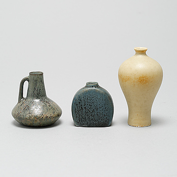 Three stoneware miniatures by Carl-Harry Stålhane for Rörstrand and Annikki Hovisaari for Arabia.