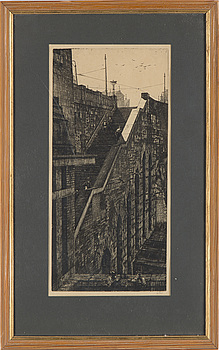 AXEL FRIDELL, etching, Stockholm, circa 1932, signed.