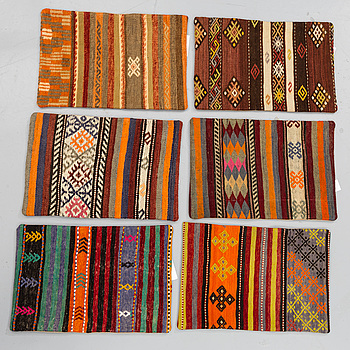 6 Anatolian kilim pillows, around 60 x 40 cm.