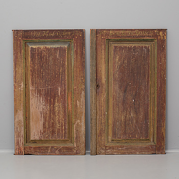 A pair of painted oak doors, probably from Värmland, dated 1848.