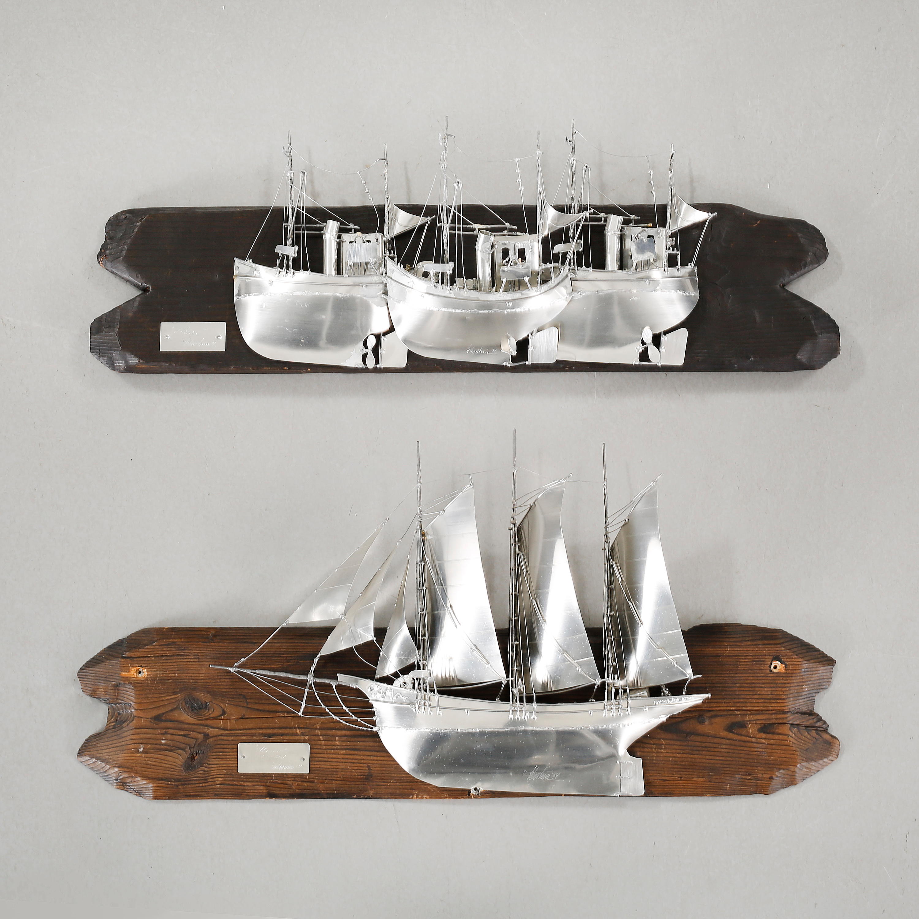 Two half boat models by URBAN STRÖM, signed and dated 84 and 94