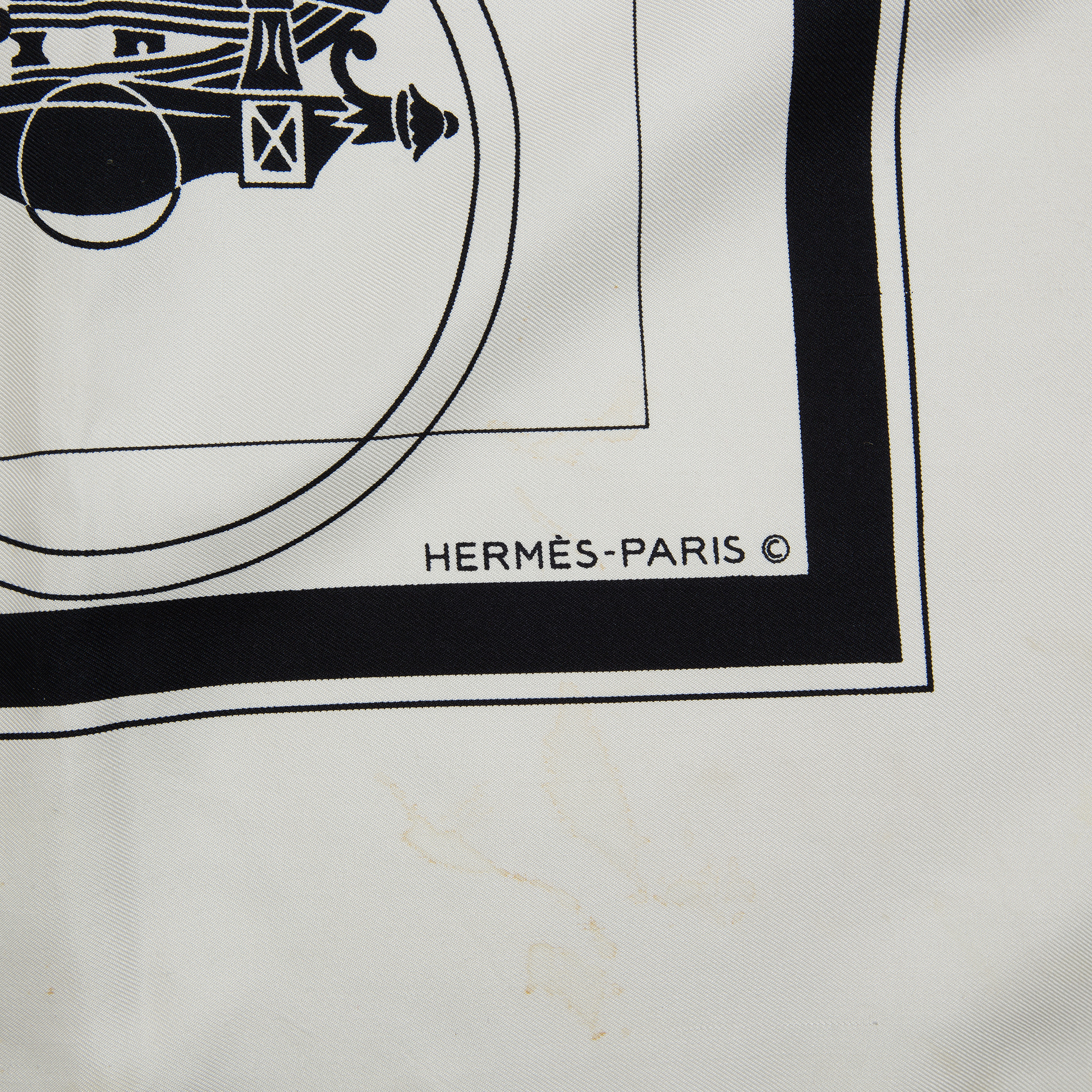 HERMES Carre H Hybrid 90 Silk wool EX-LIBRIS scarf Black White