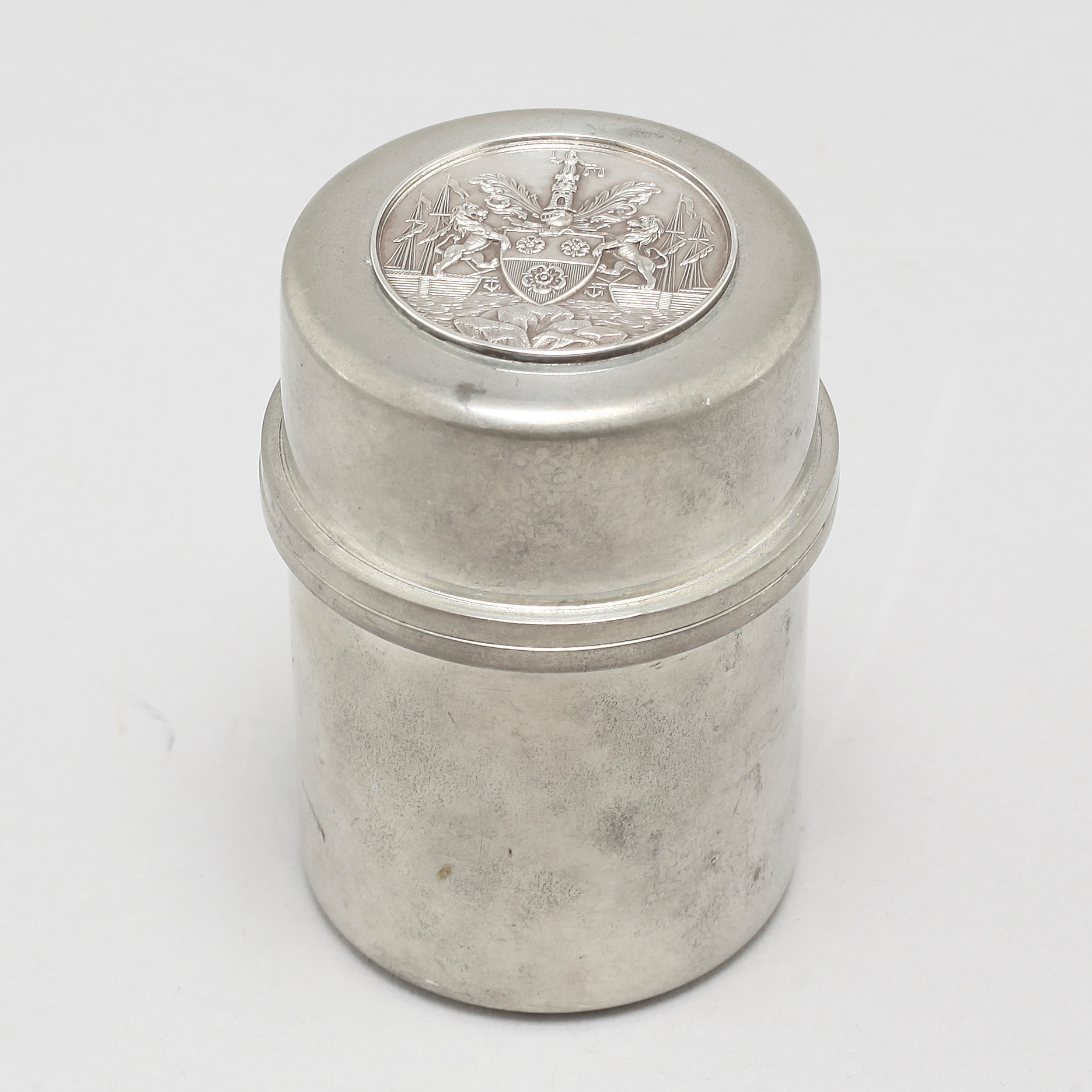 A peweter box with lid made by firma svenskt tenn, stockholm, 1951 ...