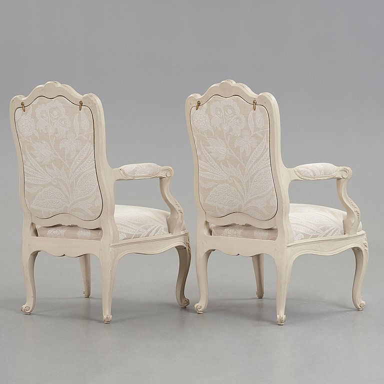 A pair of Swedish Rococo 18th century armchairs.