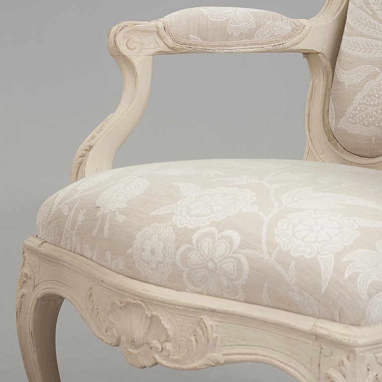 A pair of Swedish Rococo 18th century armchairs.