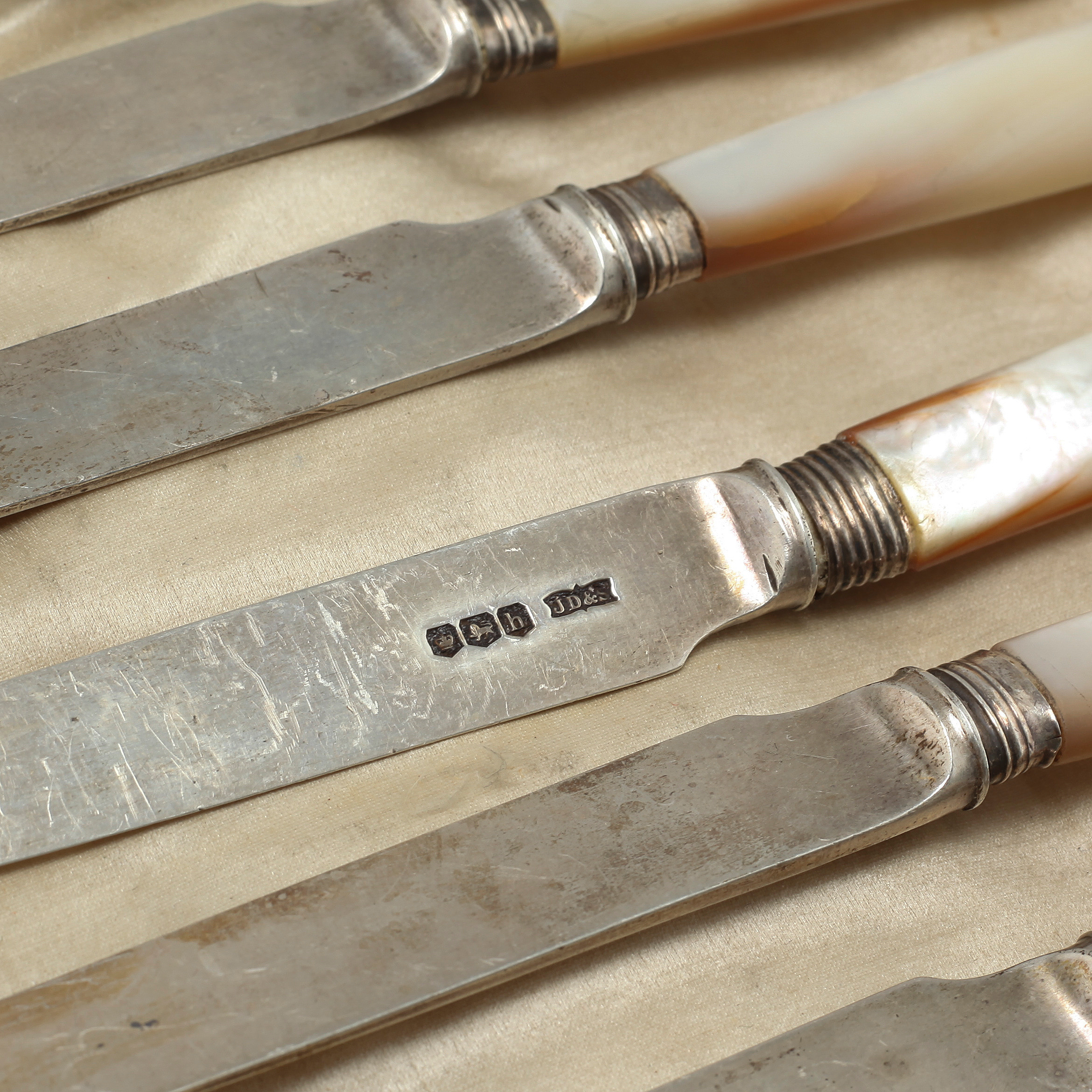 Twelve cutlery in silver and mother of pearl by James Dixon & Sons
