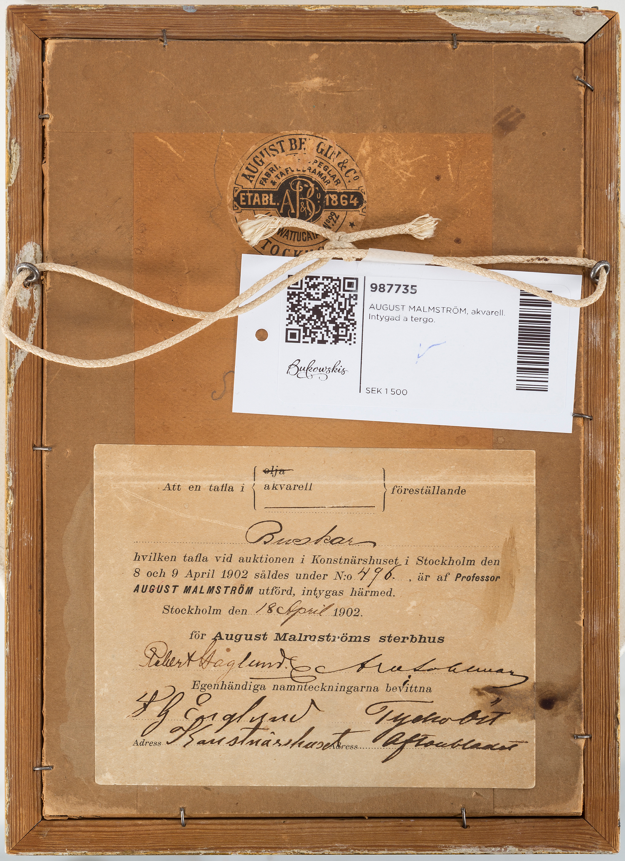 August Malmström, a watercolor. Bukowskis