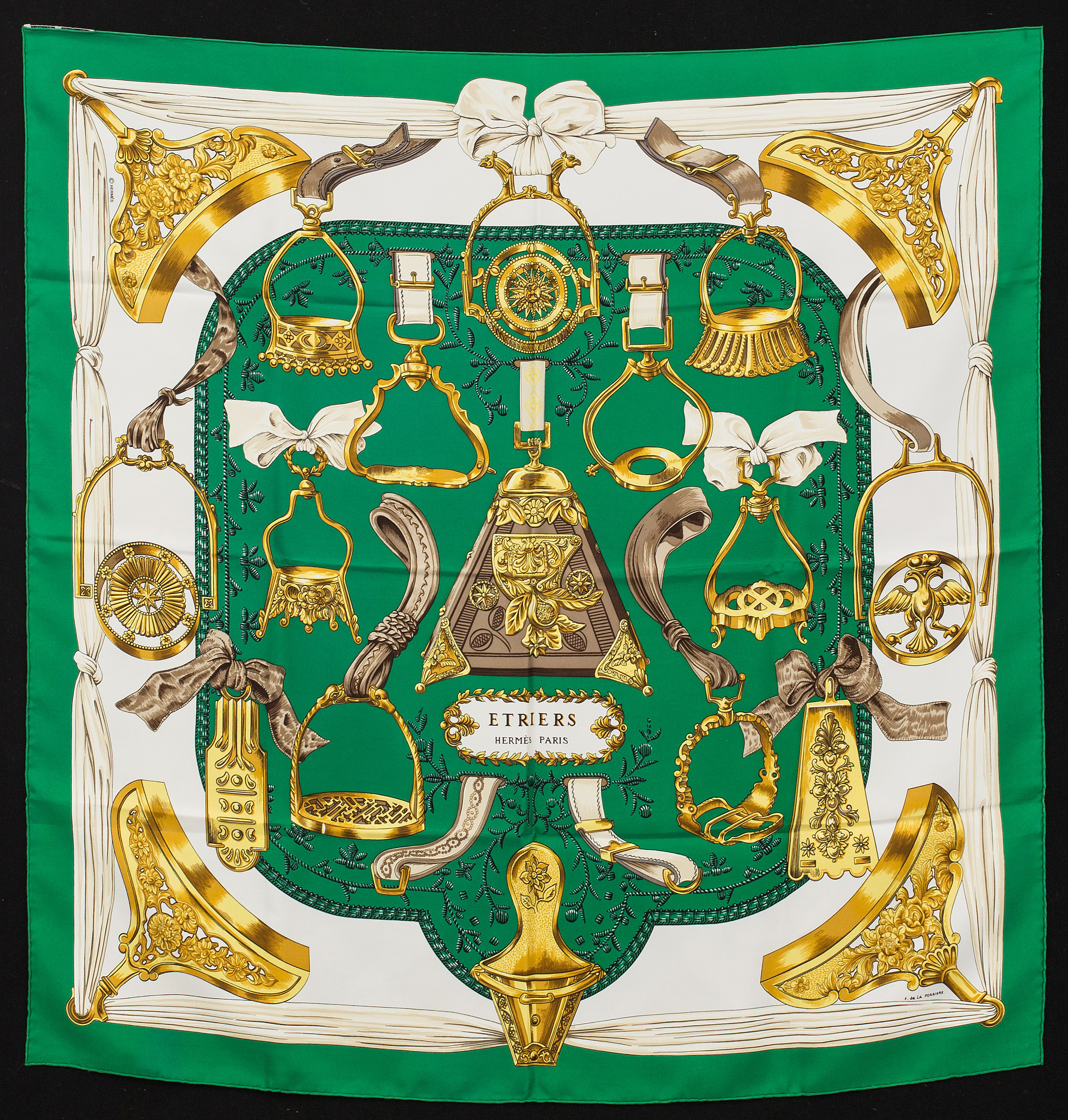 Foulard HERMÈS «Etriers» En Soie 100% - Modèle Vintage TBEG - Couleur Rouge - Occasion