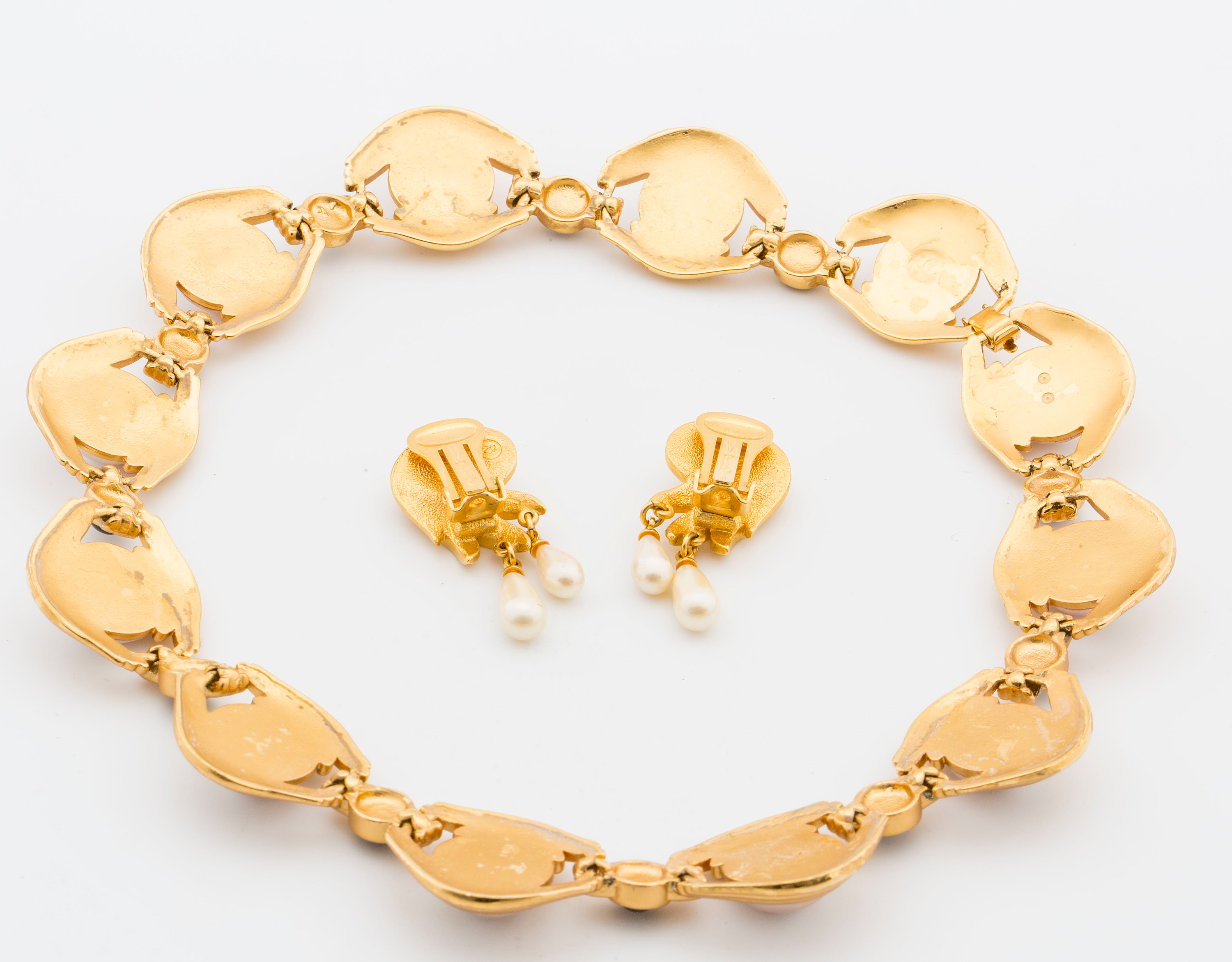 Collier Ras Du Cou Oscar De La Renta - Fleurs Dorées émaillées Bleu Clair - Neuf Sans Emballage