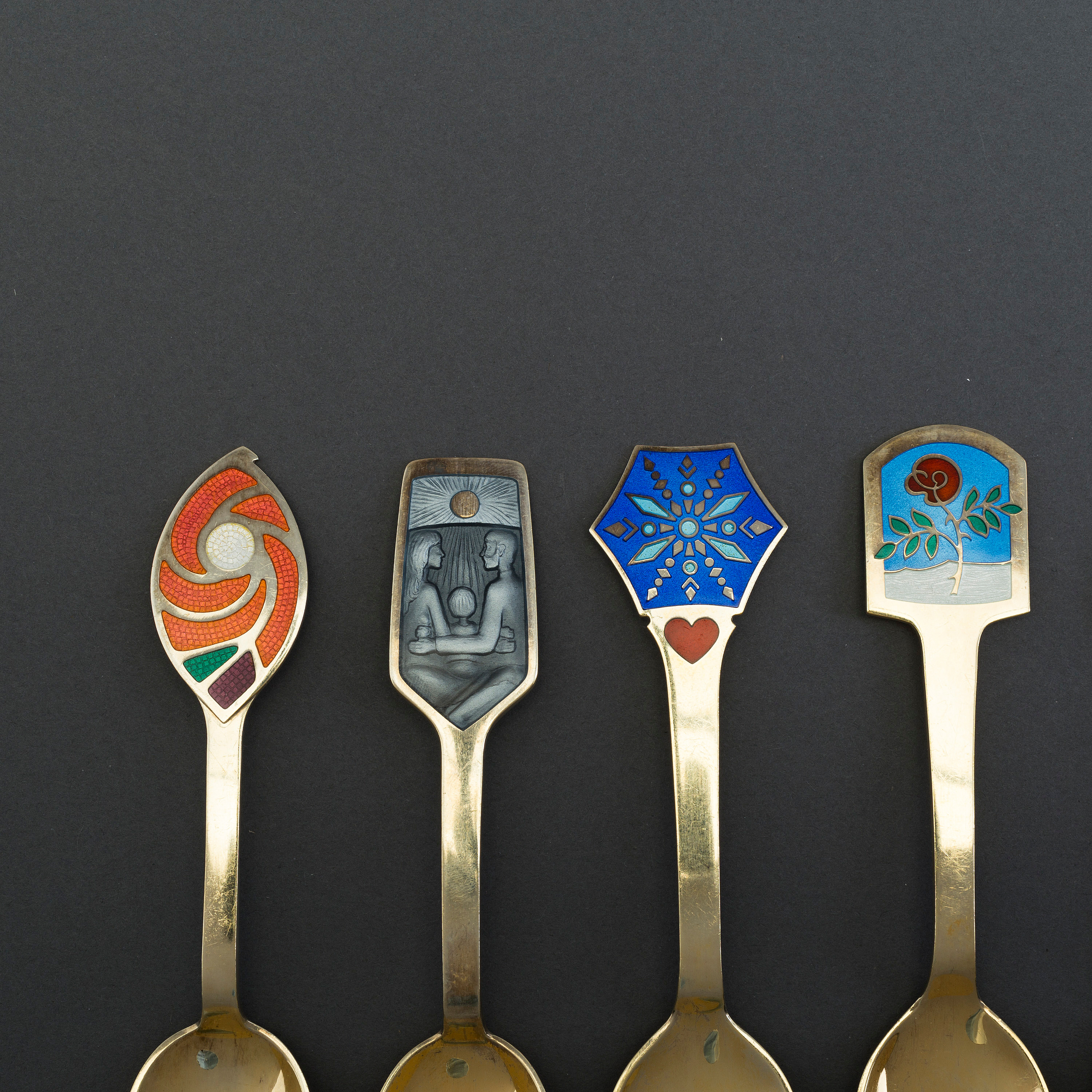 Christmas spoons, seven pieces, gilted silver, Anton Michelsen, Denmark